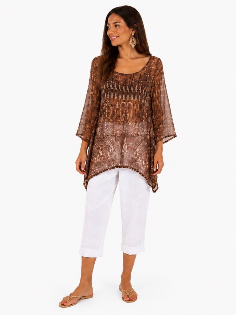 Boho Semi Sheer Paisley Festival 3/4 Women's Top Made in India OS